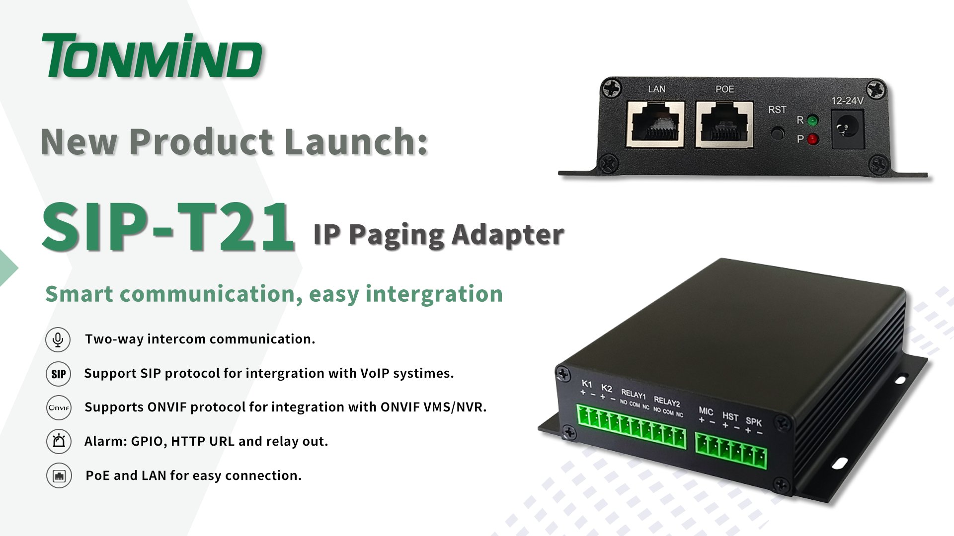 Анонс выпуска продукта: Tonmind представляет IP-пейджинговый адаптер SIP-T21